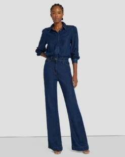 7 For All Mankind Denim Lustre Long Sleeve Jumpsuit In Poppy -7 For All Mankind Sales 7U837C86 PPY 6