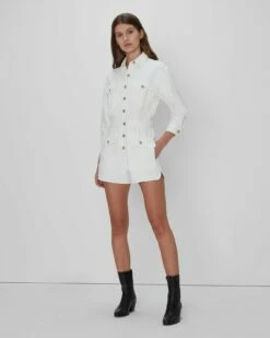 7 For All Mankind Surplus Romper In White -7 For All Mankind Sales 7U861795 WHT 04