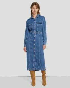 7 For All Mankind Denim Lustre Luxe Dress In Daylily