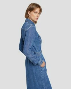 7 For All Mankind Denim Lustre Luxe Dress In Daylily -7 For All Mankind Sales 7U864C86 DLY 5