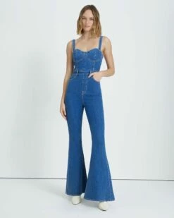 7 For All Mankind Beauty Denim Mega Flare Jumpsuit In Diana