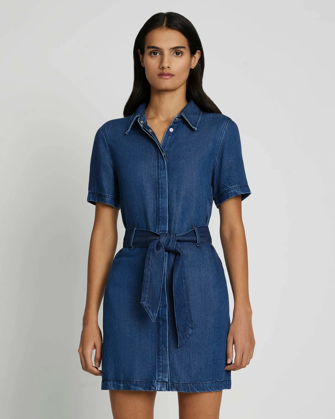 7 For All Mankind Denim Lustre Belted Shirtdress In Dark Indigo 4 7 For All Mankind Denim Lustre Belted Shirtdress In Dark Indigo - Image 2