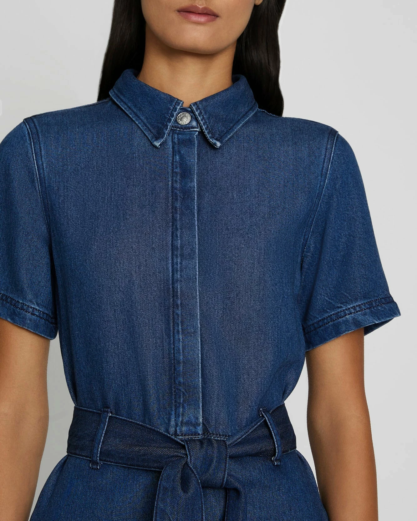 7 For All Mankind Denim Lustre Belted Shirtdress In Dark Indigo 5 7 For All Mankind Denim Lustre Belted Shirtdress In Dark Indigo - Image 3