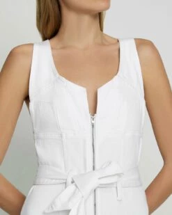 7 For All Mankind Front Zip Flare Jumpsuit In Brilliant White -7 For All Mankind Sales 7U892672 BW4 3