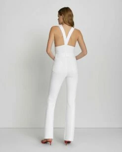 7 For All Mankind Front Zip Flare Jumpsuit In Brilliant White -7 For All Mankind Sales 7U892672 BW4 4