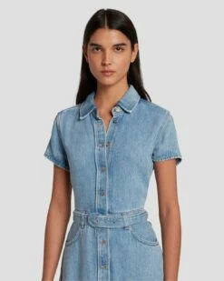 7 For All Mankind Denim Lustre Shirt Dress In Volcan Blue -7 For All Mankind Sales 7U895C86 VCB 3