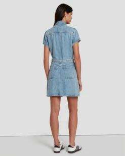 7 For All Mankind Denim Lustre Shirt Dress In Volcan Blue -7 For All Mankind Sales 7U895C86 VCB 4