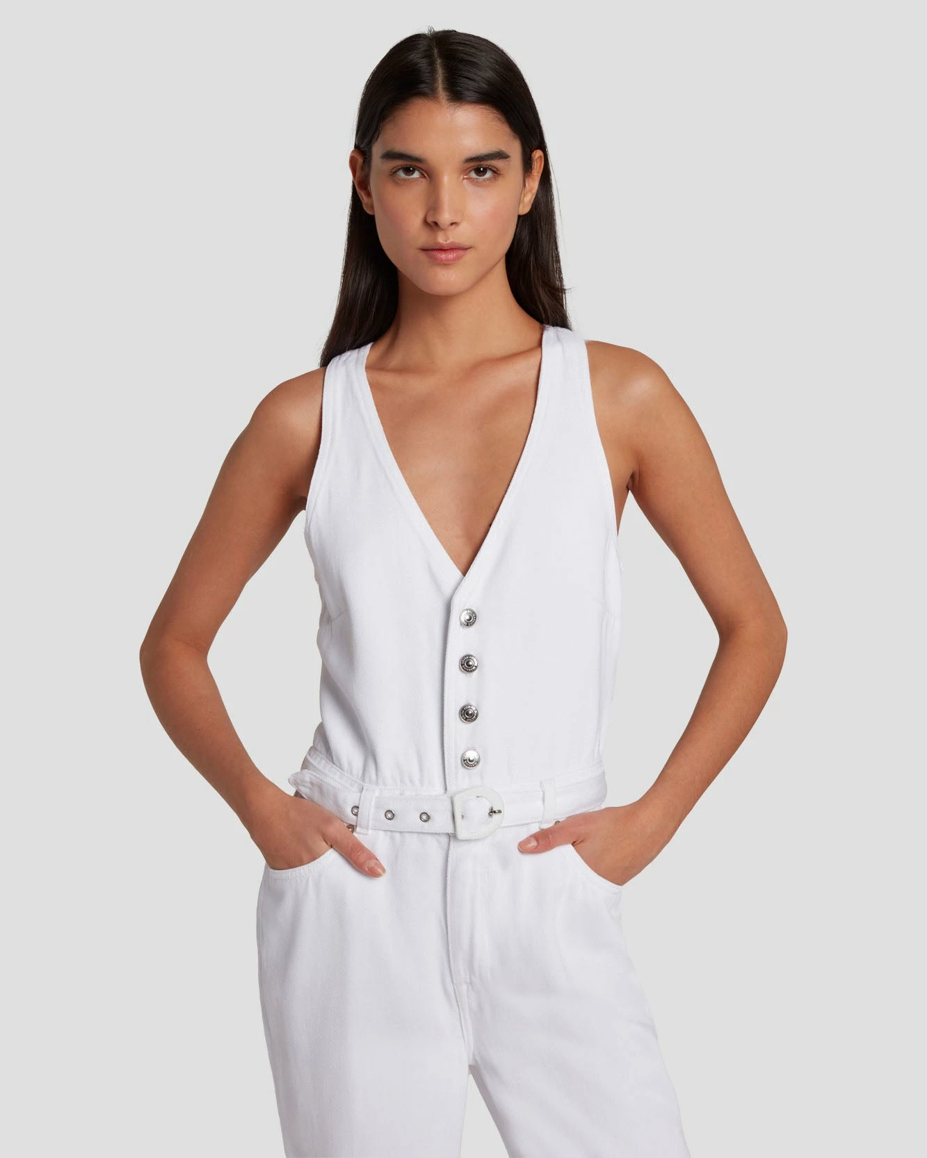 7 For All Mankind Denim Lustre Tailored Wide Leg Jumpsuit In Brilliant White 4 7 For All Mankind Denim Lustre Tailored Wide Leg Jumpsuit In Brilliant White - Image 2