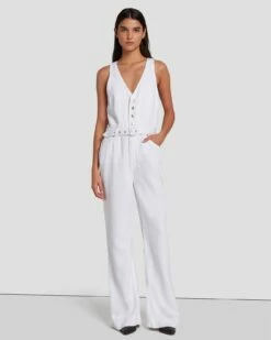 7 For All Mankind Denim Lustre Tailored Wide Leg Jumpsuit In Brilliant White 10 7 For All Mankind Denim Lustre Tailored Wide Leg Jumpsuit In Brilliant White -7 For All Mankind Sales 7U896786 BW0 3