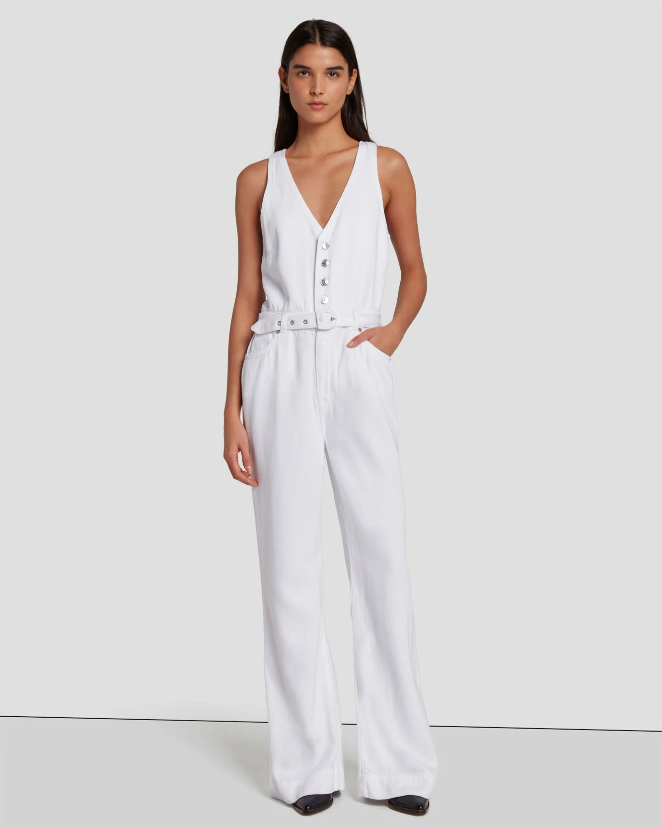 7 For All Mankind Denim Lustre Tailored Wide Leg Jumpsuit In Brilliant White 5 7 For All Mankind Denim Lustre Tailored Wide Leg Jumpsuit In Brilliant White - Image 3
