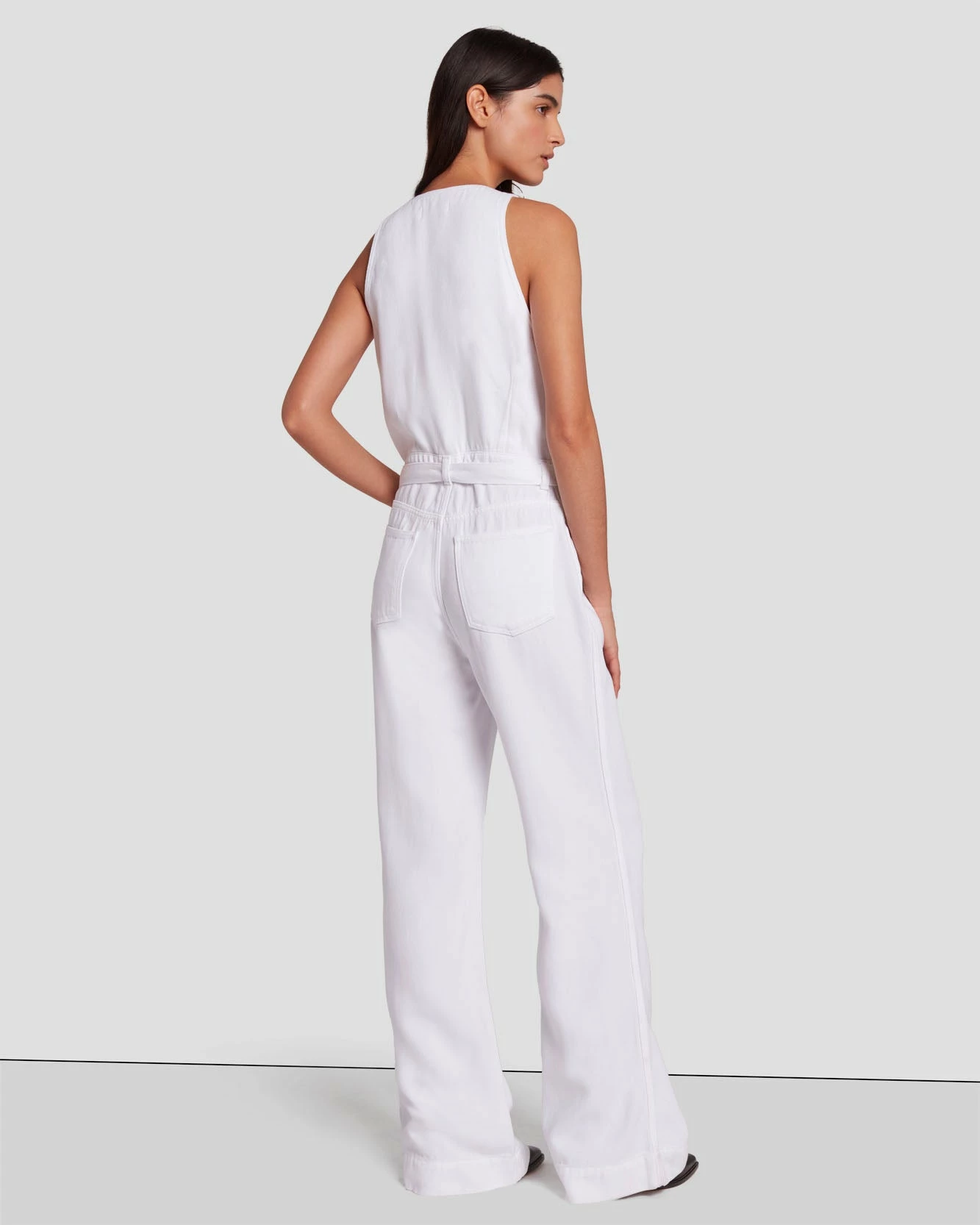 7 For All Mankind Denim Lustre Tailored Wide Leg Jumpsuit In Brilliant White 6 7 For All Mankind Denim Lustre Tailored Wide Leg Jumpsuit In Brilliant White - Image 4
