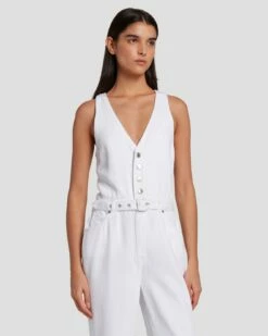 7 For All Mankind Denim Lustre Tailored Wide Leg Jumpsuit In Brilliant White 13 7 For All Mankind Denim Lustre Tailored Wide Leg Jumpsuit In Brilliant White -7 For All Mankind Sales 7U896786 BW0 6