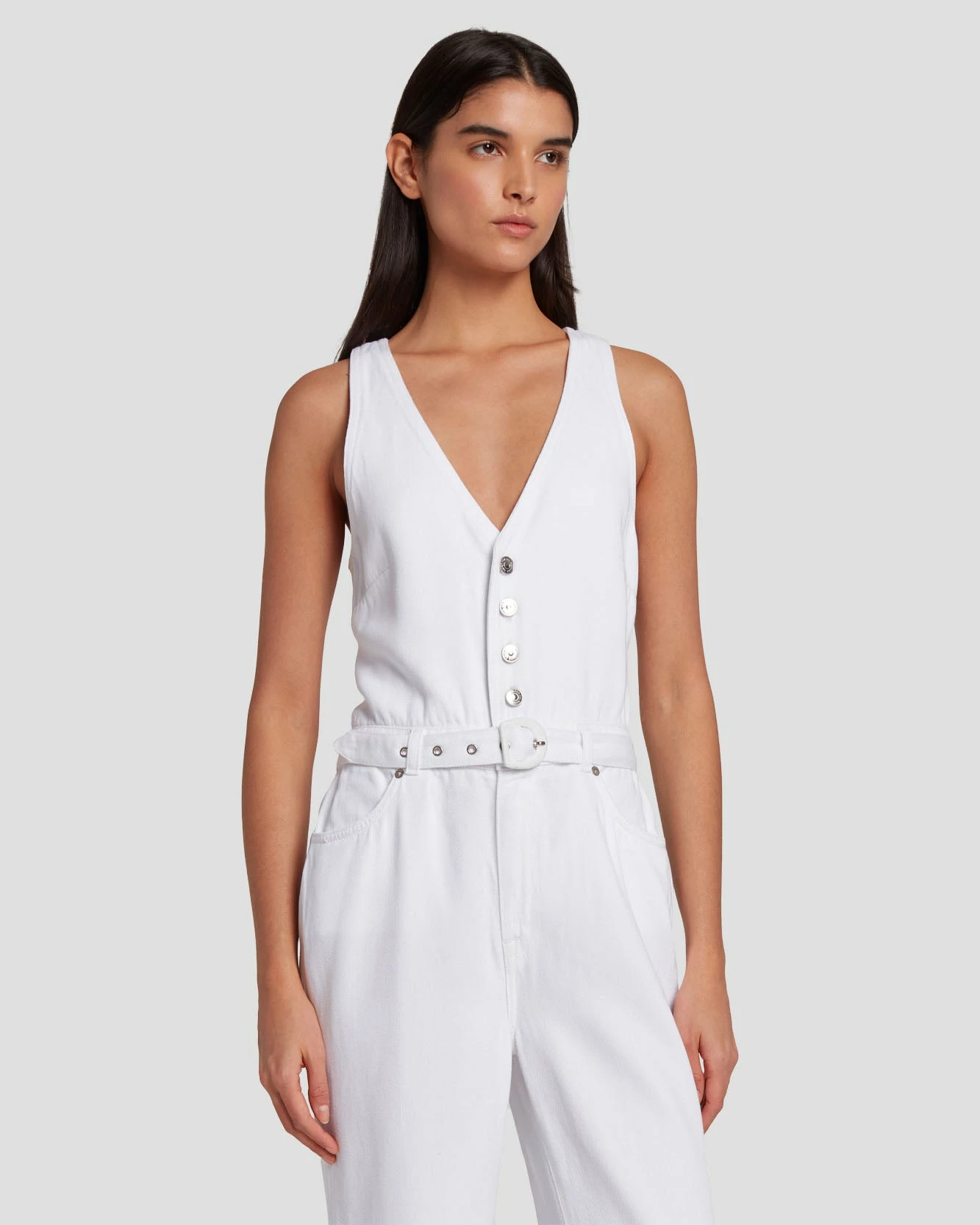 7 For All Mankind Denim Lustre Tailored Wide Leg Jumpsuit In Brilliant White 8 7 For All Mankind Denim Lustre Tailored Wide Leg Jumpsuit In Brilliant White - Image 6