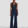 7 For All Mankind Denim Lustre Tailored Wide Leg Jumpsuit In Dark Rinse -7 For All Mankind Sales 7U896C86 DR3 1
