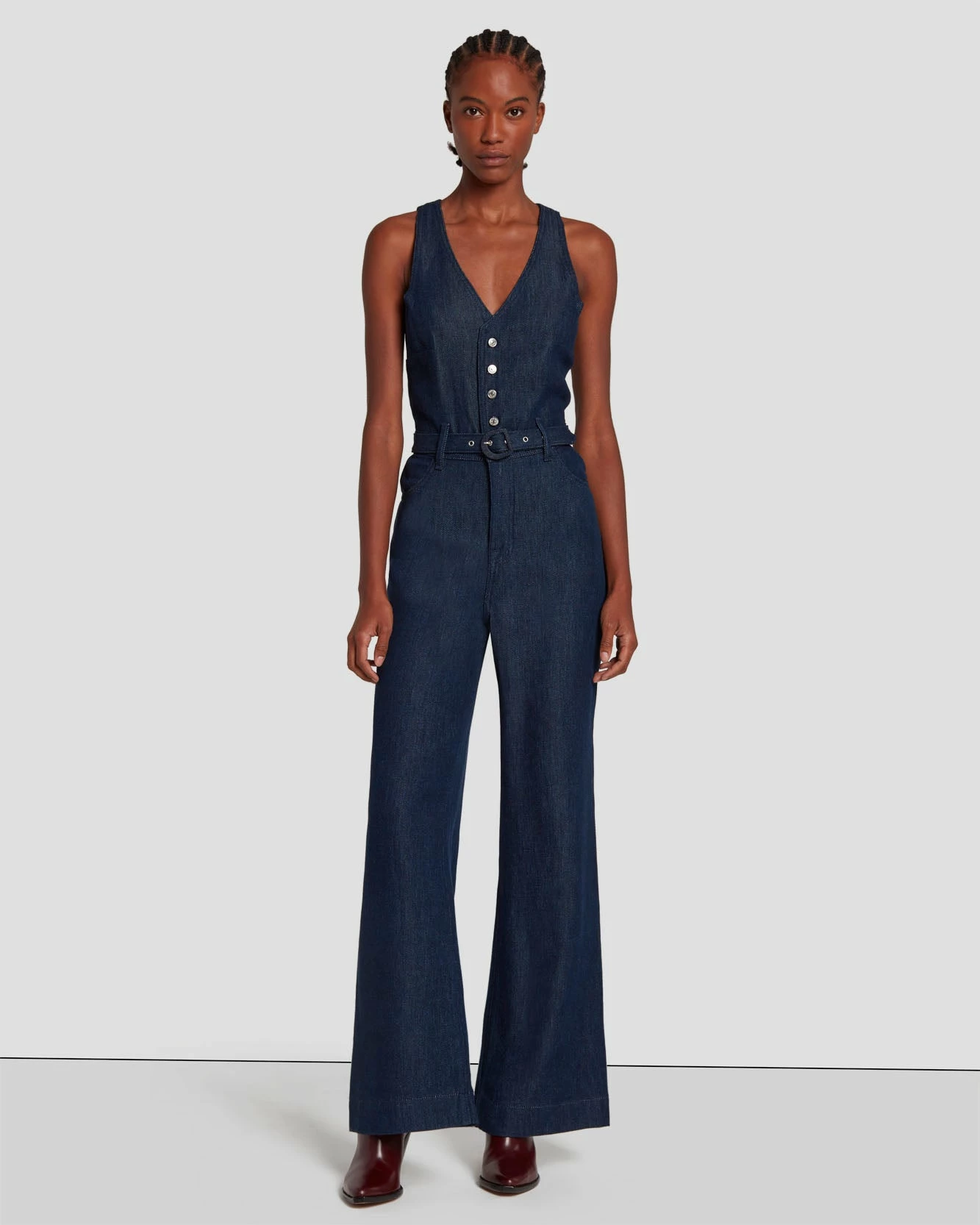 7 For All Mankind Denim Lustre Tailored Wide Leg Jumpsuit In Dark Rinse 3 7 For All Mankind Denim Lustre Tailored Wide Leg Jumpsuit In Dark Rinse