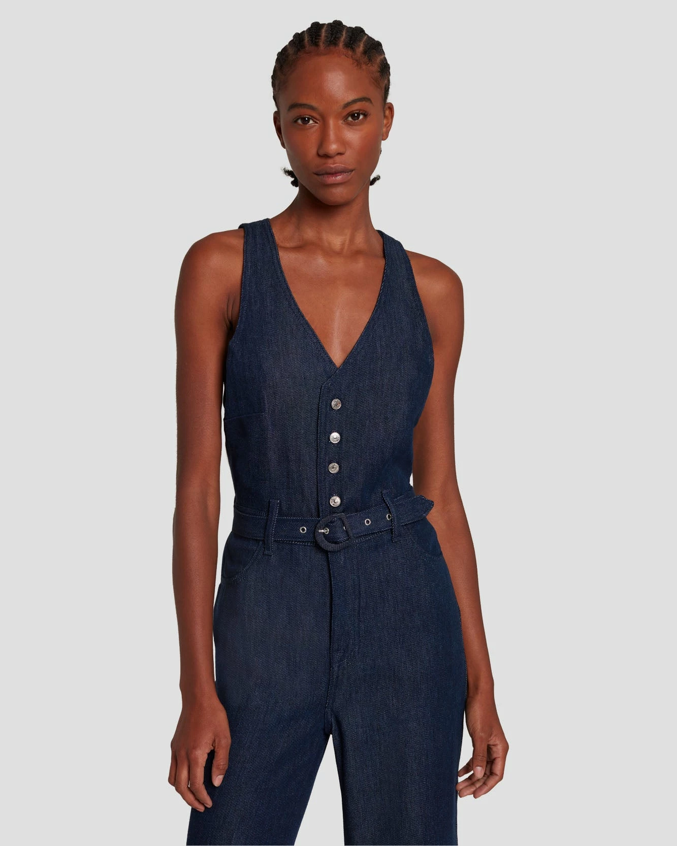 7 For All Mankind Denim Lustre Tailored Wide Leg Jumpsuit In Dark Rinse 4 7 For All Mankind Denim Lustre Tailored Wide Leg Jumpsuit In Dark Rinse - Image 2