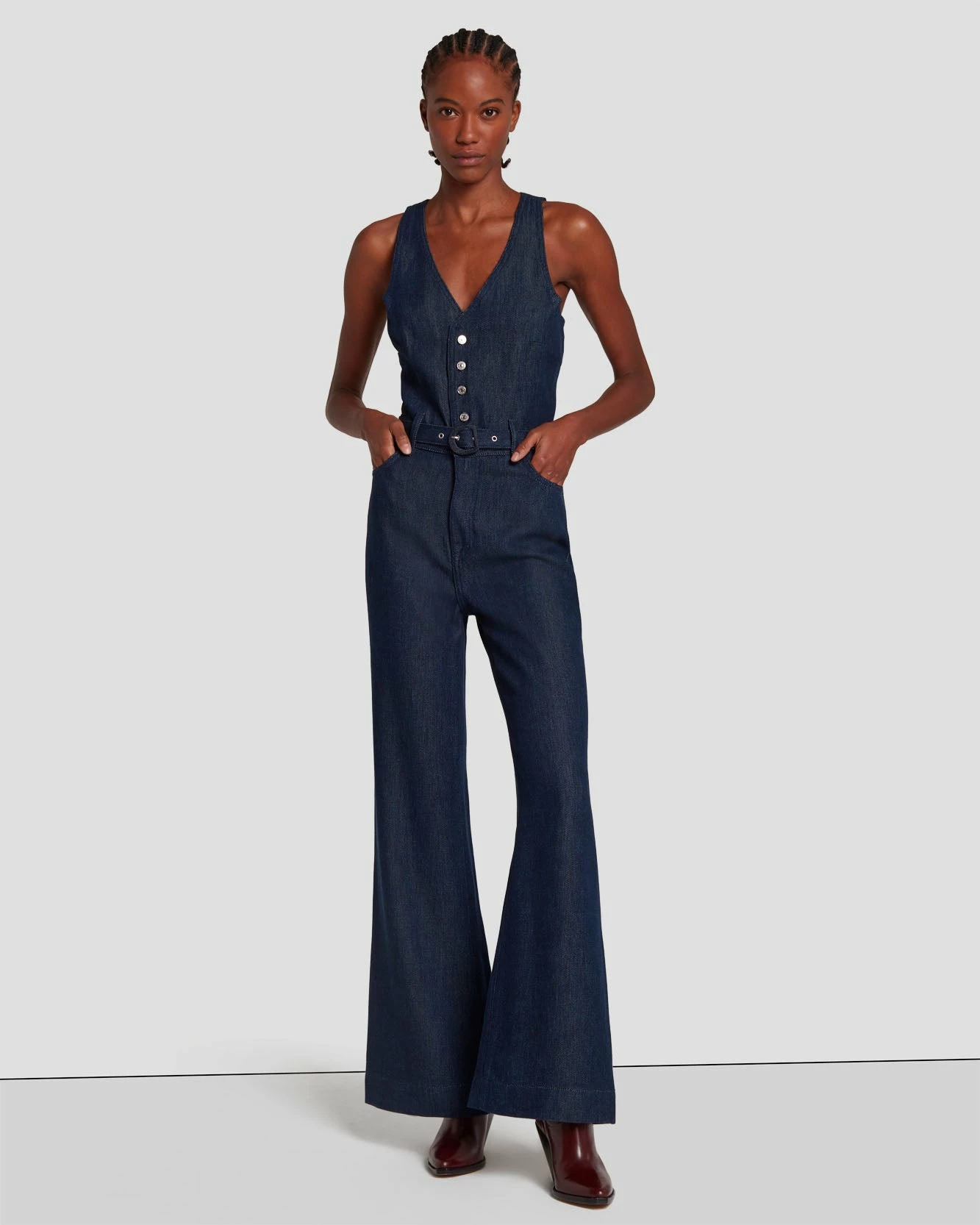 7 For All Mankind Denim Lustre Tailored Wide Leg Jumpsuit In Dark Rinse 5 7 For All Mankind Denim Lustre Tailored Wide Leg Jumpsuit In Dark Rinse - Image 3