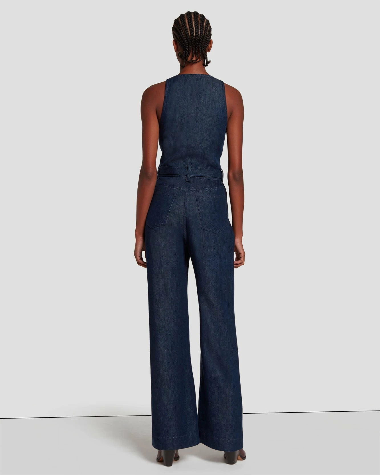 7 For All Mankind Denim Lustre Tailored Wide Leg Jumpsuit In Dark Rinse 6 7 For All Mankind Denim Lustre Tailored Wide Leg Jumpsuit In Dark Rinse - Image 4