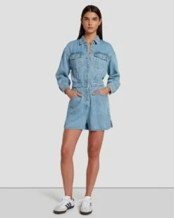 7 For All Mankind Denim Lustre Shortall In Volcan Blue