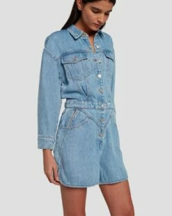 7 For All Mankind Denim Lustre Shortall In Volcan Blue 10 7 For All Mankind Denim Lustre Shortall In Volcan Blue -7 For All Mankind Sales 7U898C86 VCB 3