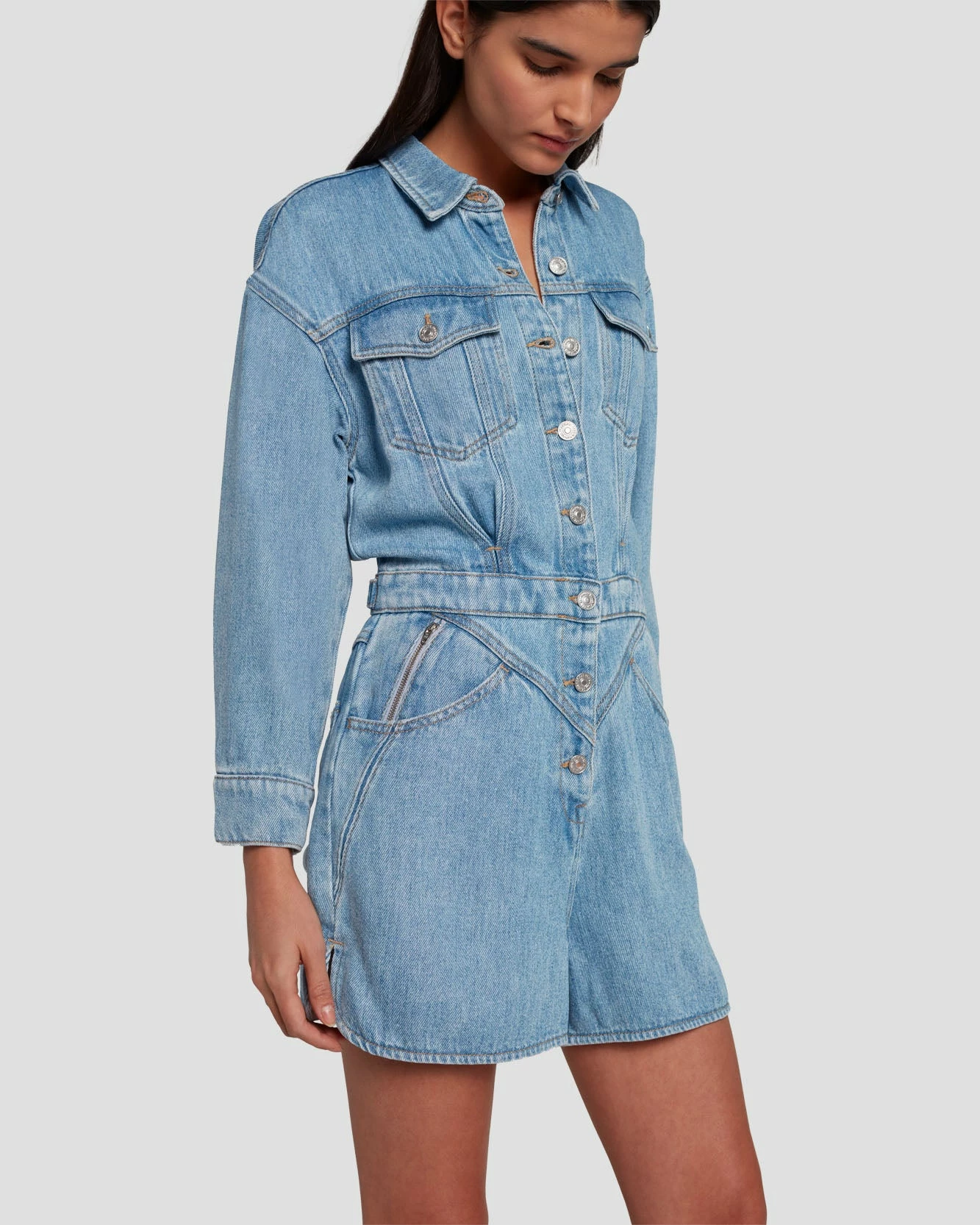 7 For All Mankind Denim Lustre Shortall In Volcan Blue 5 7 For All Mankind Denim Lustre Shortall In Volcan Blue - Image 3