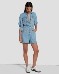 7 For All Mankind Denim Lustre Shortall In Volcan Blue 13 7 For All Mankind Denim Lustre Shortall In Volcan Blue -7 For All Mankind Sales 7U898C86 VCB 6