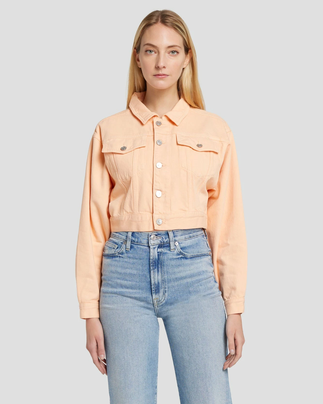 7 For All Mankind Cropped Trucker Jacket In Prairie Sunset 5 7 For All Mankind Cropped Trucker Jacket In Prairie Sunset - Image 3