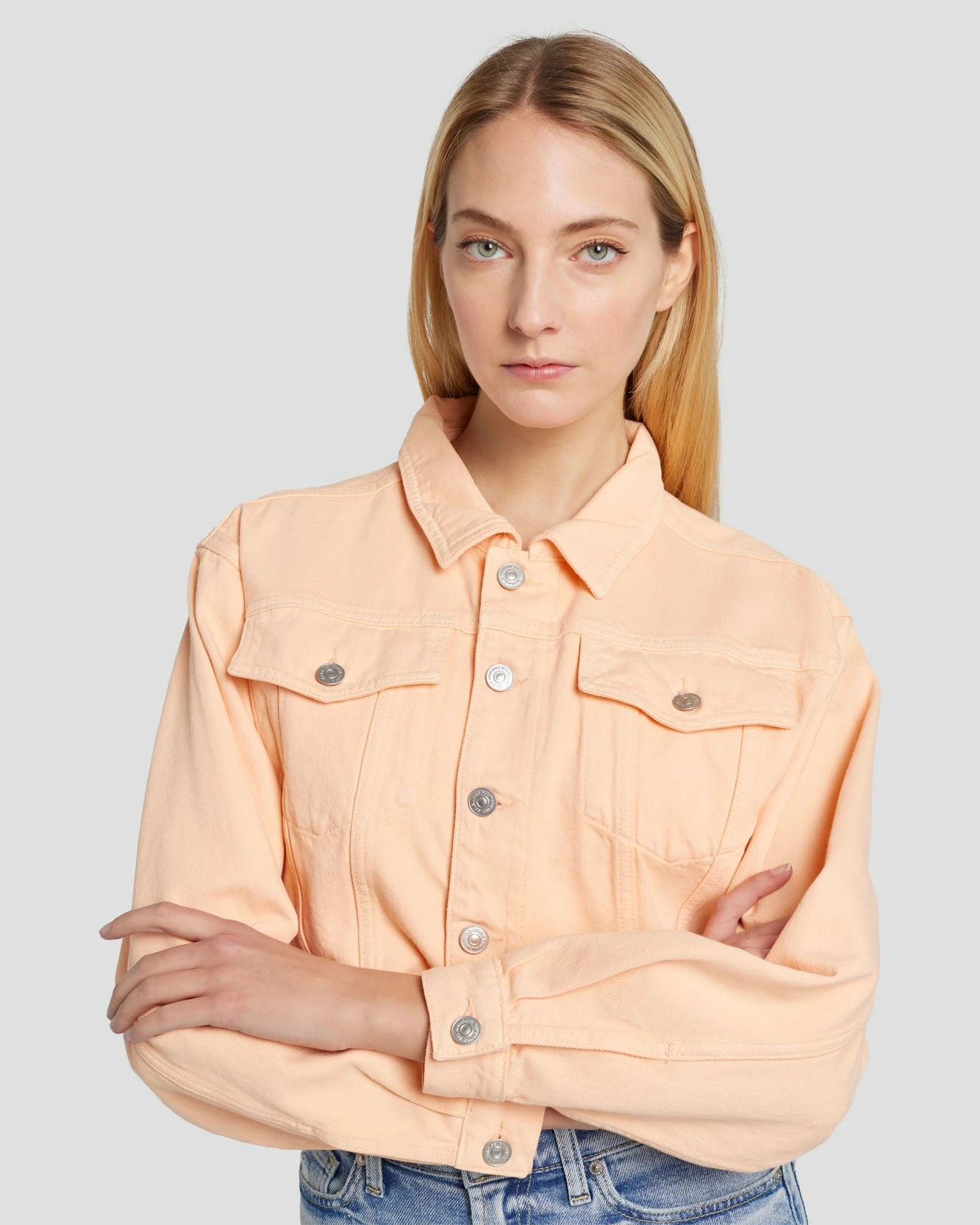 7 For All Mankind Cropped Trucker Jacket In Prairie Sunset 3 7 For All Mankind Cropped Trucker Jacket In Prairie Sunset