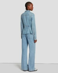 7 For All Mankind Denim Lustre Trucker Jacket In Volcan Blue -7 For All Mankind Sales 7U943C86 VCB 4
