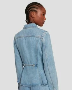 7 For All Mankind Denim Lustre Trucker Jacket In Volcan Blue -7 For All Mankind Sales 7U943C86 VCB 5