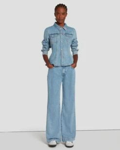 7 For All Mankind Denim Lustre Trucker Jacket In Volcan Blue -7 For All Mankind Sales 7U943C86 VCB 6