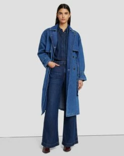 7 For All Mankind Tailored Denim Trench Coat In Calla -7 For All Mankind Sales 7U944855 LLA 6