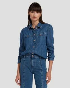 7 For All Mankind Western Denim Shirt In Dolly -7 For All Mankind Sales 7U948C21 DOY 3