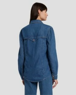7 For All Mankind Western Denim Shirt In Dolly -7 For All Mankind Sales 7U948C21 DOY 4