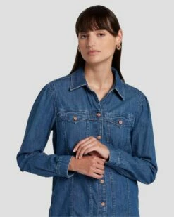 7 For All Mankind Western Denim Shirt In Dolly -7 For All Mankind Sales 7U948C21 DOY 5