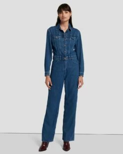 7 For All Mankind Western Denim Jumpsuit In Dolly