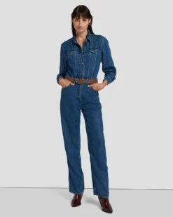 7 For All Mankind Western Denim Jumpsuit In Dolly -7 For All Mankind Sales 7U949C86 DOY 6