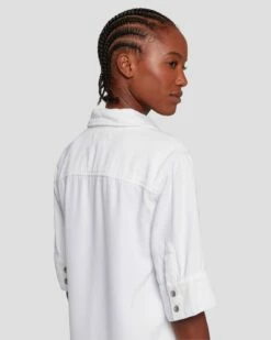 7 For All Mankind Denim Lustre Short Sleeve Shirt In Brilliant White -7 For All Mankind Sales 7U993786 BW0 5