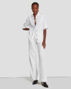 7 For All Mankind Denim Lustre Short Sleeve Shirt In Brilliant White -7 For All Mankind Sales 7U993786 BW0 6