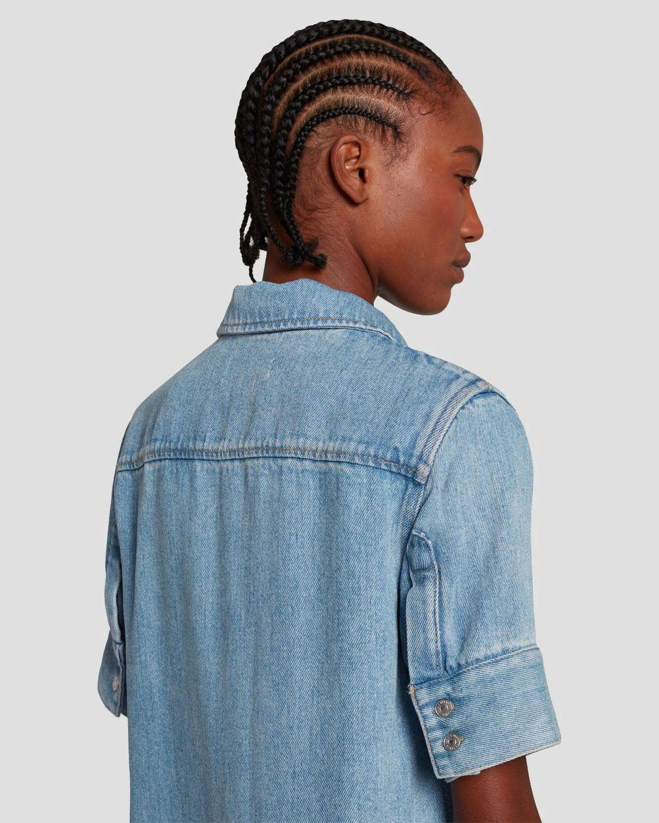 7 For All Mankind Denim Lustre Short Sleeve Shirt In Volcan Blue 7 7 For All Mankind Denim Lustre Short Sleeve Shirt In Volcan Blue - Image 5