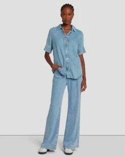 7 For All Mankind Denim Lustre Short Sleeve Shirt In Volcan Blue 13 7 For All Mankind Denim Lustre Short Sleeve Shirt In Volcan Blue -7 For All Mankind Sales 7U993C86 VCB 6