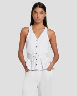 7 For All Mankind Denim Lustre Tailored Vest In Brilliant White 12 7 For All Mankind Denim Lustre Tailored Vest In Brilliant White -7 For All Mankind Sales 7U994786 BW0 5