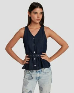 7 For All Mankind Denim Lustre Tailored Vest In Dark Rinse -7 For All Mankind Sales 7U994786 DR3 3