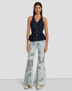 7 For All Mankind Denim Lustre Tailored Vest In Dark Rinse -7 For All Mankind Sales 7U994786 DR3 6