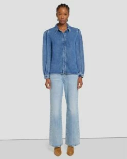 7 For All Mankind Denim Lustre Puff Sleeve Shirt In Daylily 10 7 For All Mankind Denim Lustre Puff Sleeve Shirt In Daylily -7 For All Mankind Sales 7U997C86 DLY 3