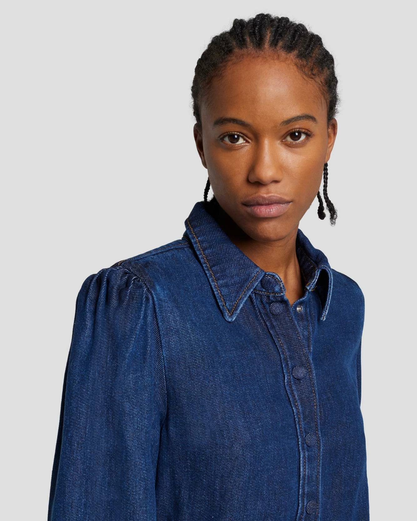 7 For All Mankind Denim Lustre Puff Sleeve Shirt In Poppy 4 7 For All Mankind Denim Lustre Puff Sleeve Shirt In Poppy - Image 2