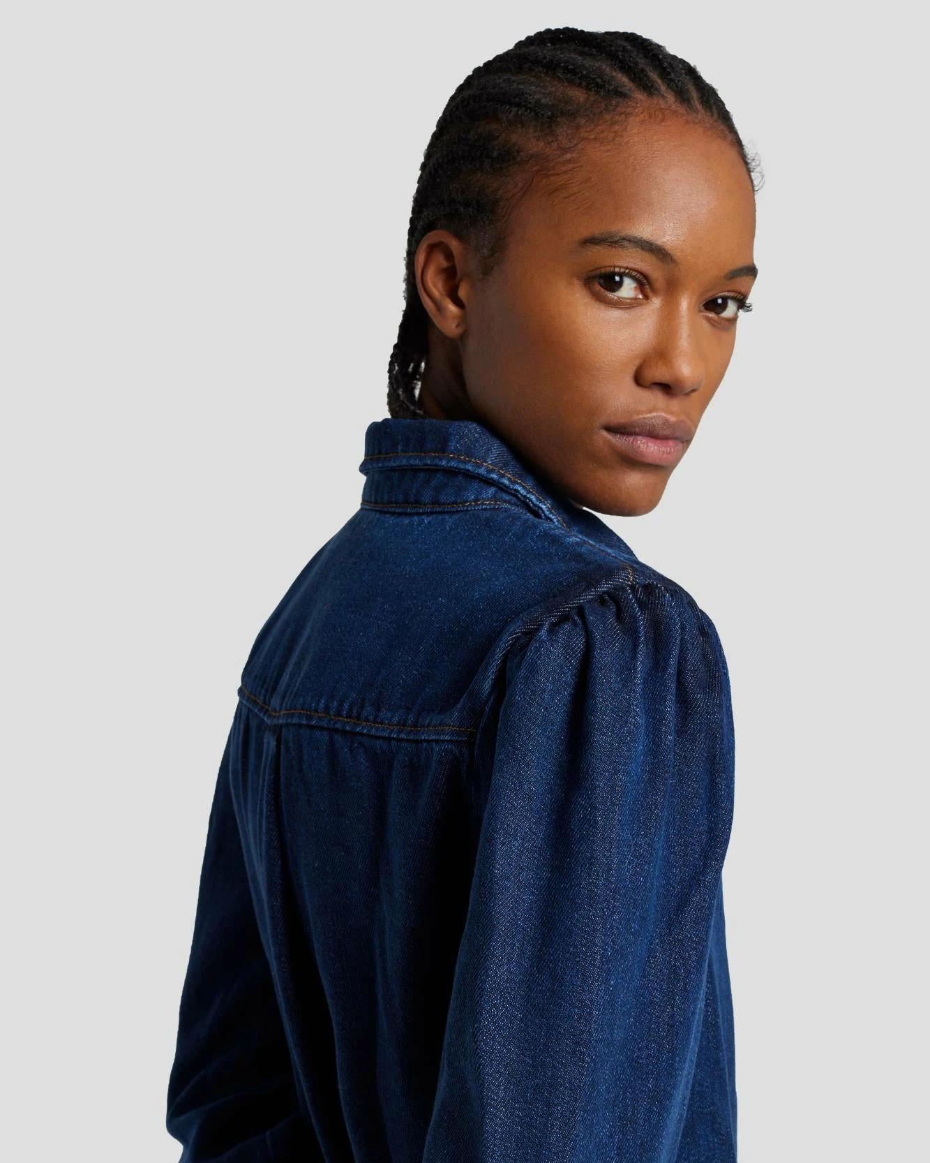 7 For All Mankind Denim Lustre Puff Sleeve Shirt In Poppy 8 7 For All Mankind Denim Lustre Puff Sleeve Shirt In Poppy - Image 6