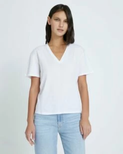 7 For All Mankind V-Neck Tee In White