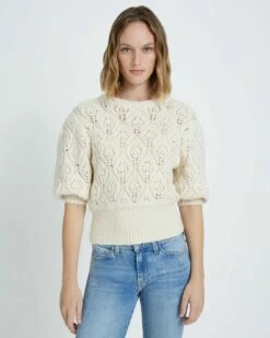 7 For All Mankind Pointelle Sweater In Cream