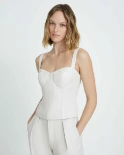 7 For All Mankind Faux Leather Bustier In Antique White